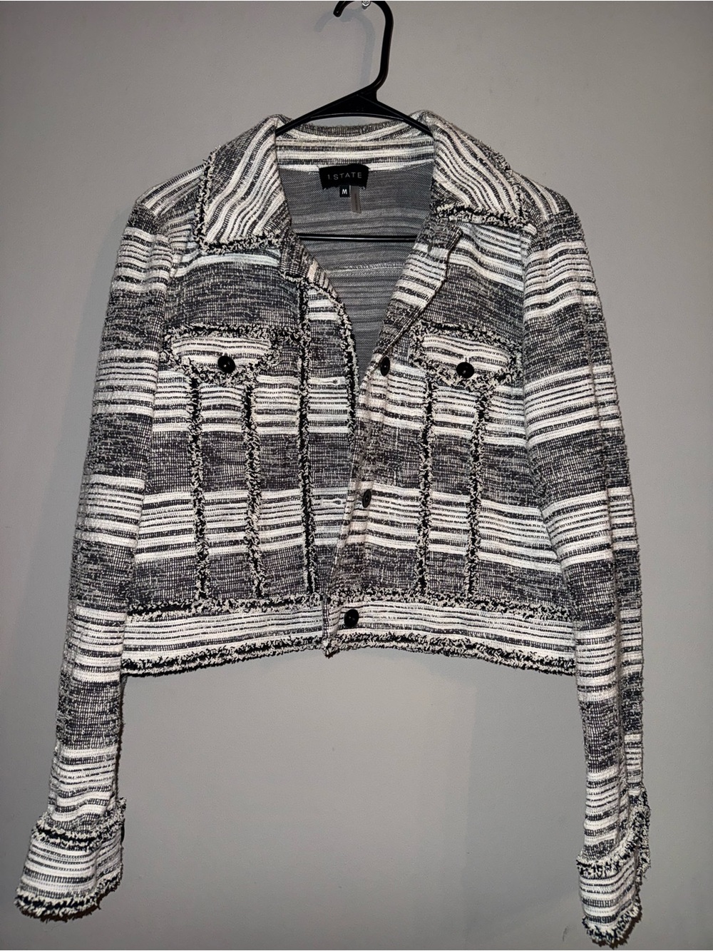 1. State Black & White Striped Tweed Jean Jacket